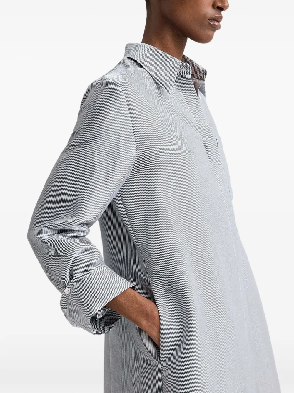 Twp Jenny's Striped Chest-pocket Dress in White, view 5