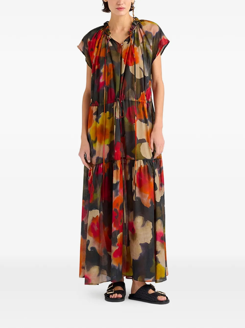 MOMONÌ Otero gelaagde maxi-dress met print Rood