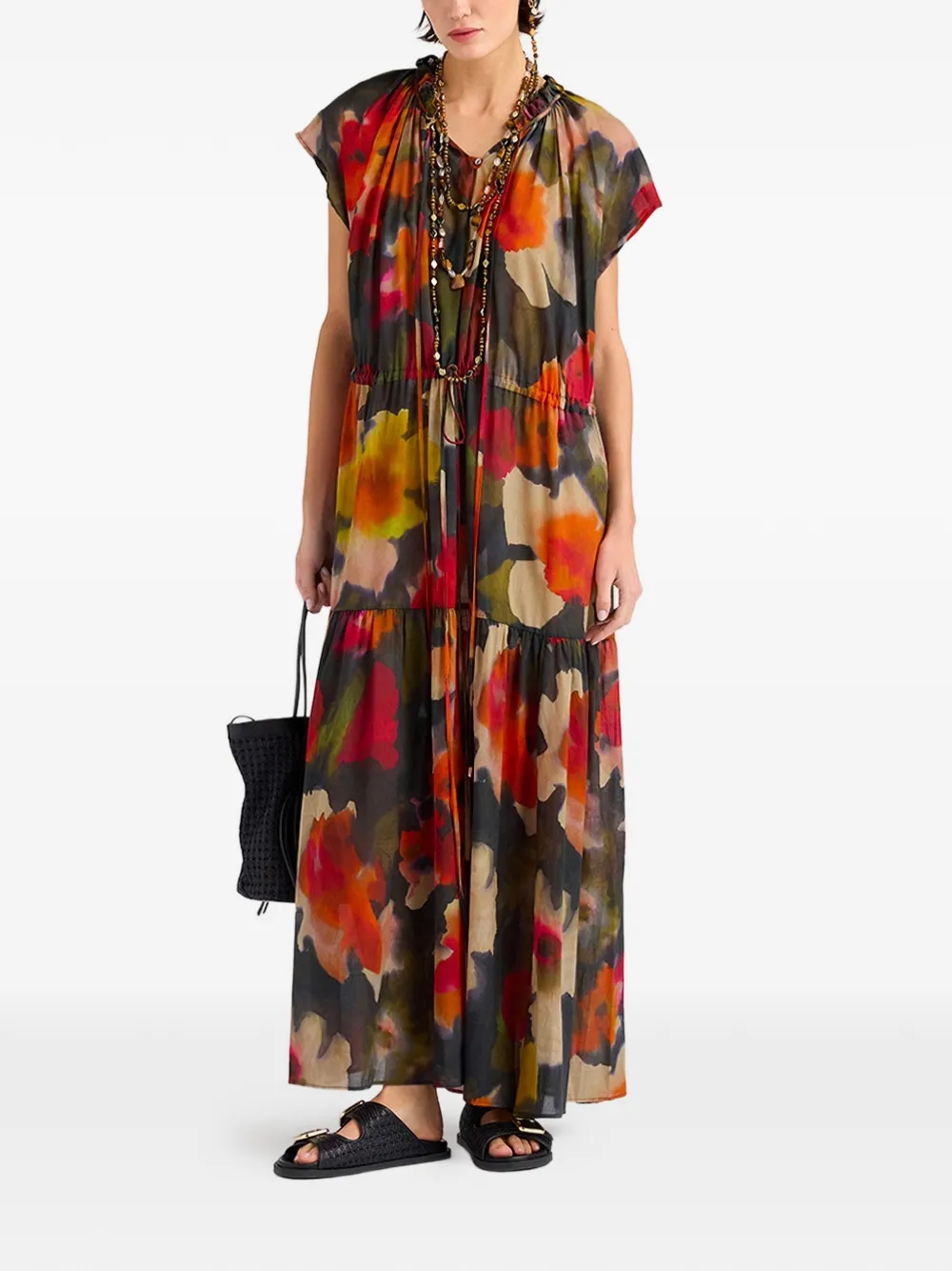 MOMONÌ Otero gelaagde maxi-dress met print Rood