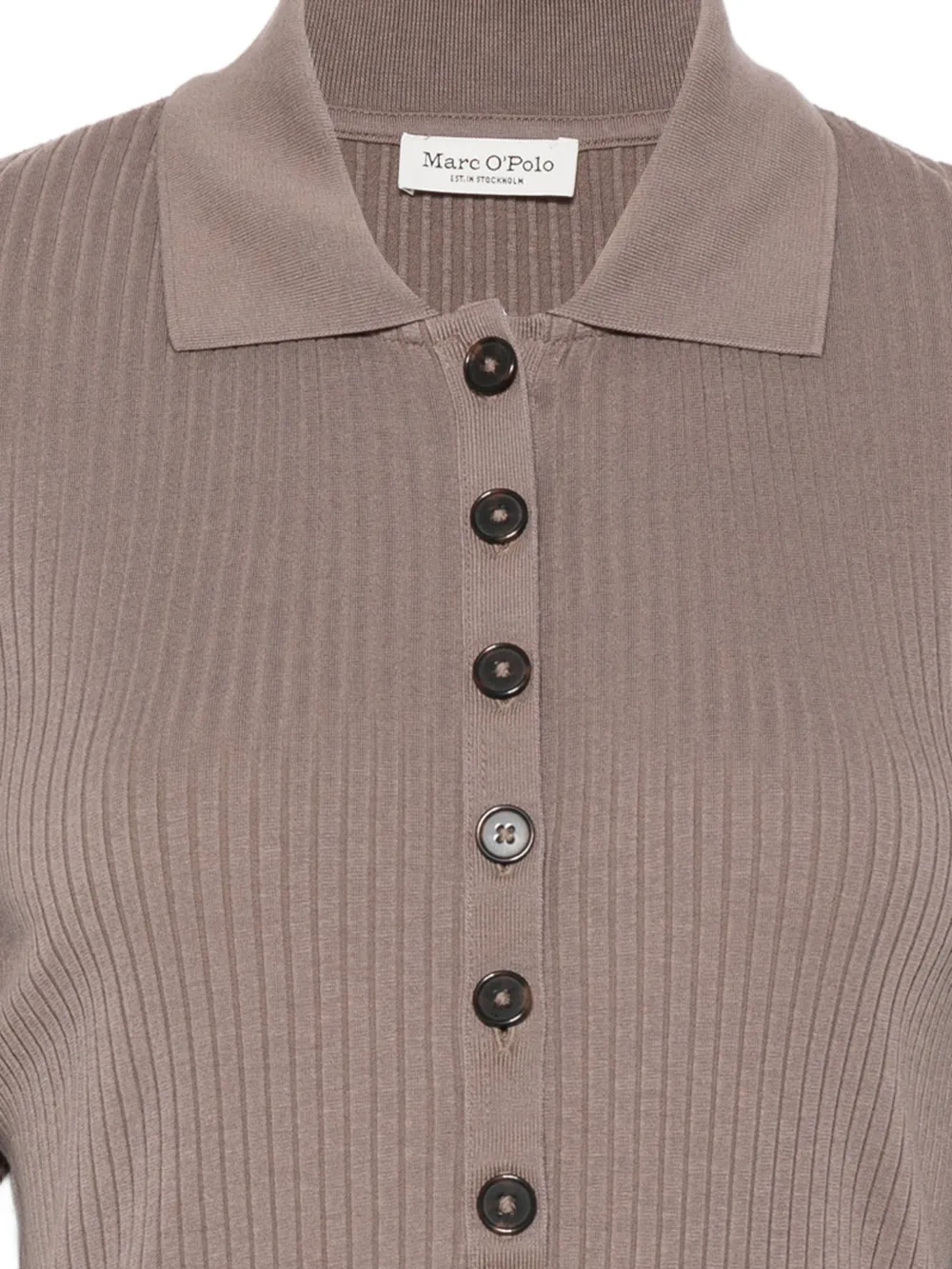 Marc O'Polo Ribgebreid poloshirt Bruin