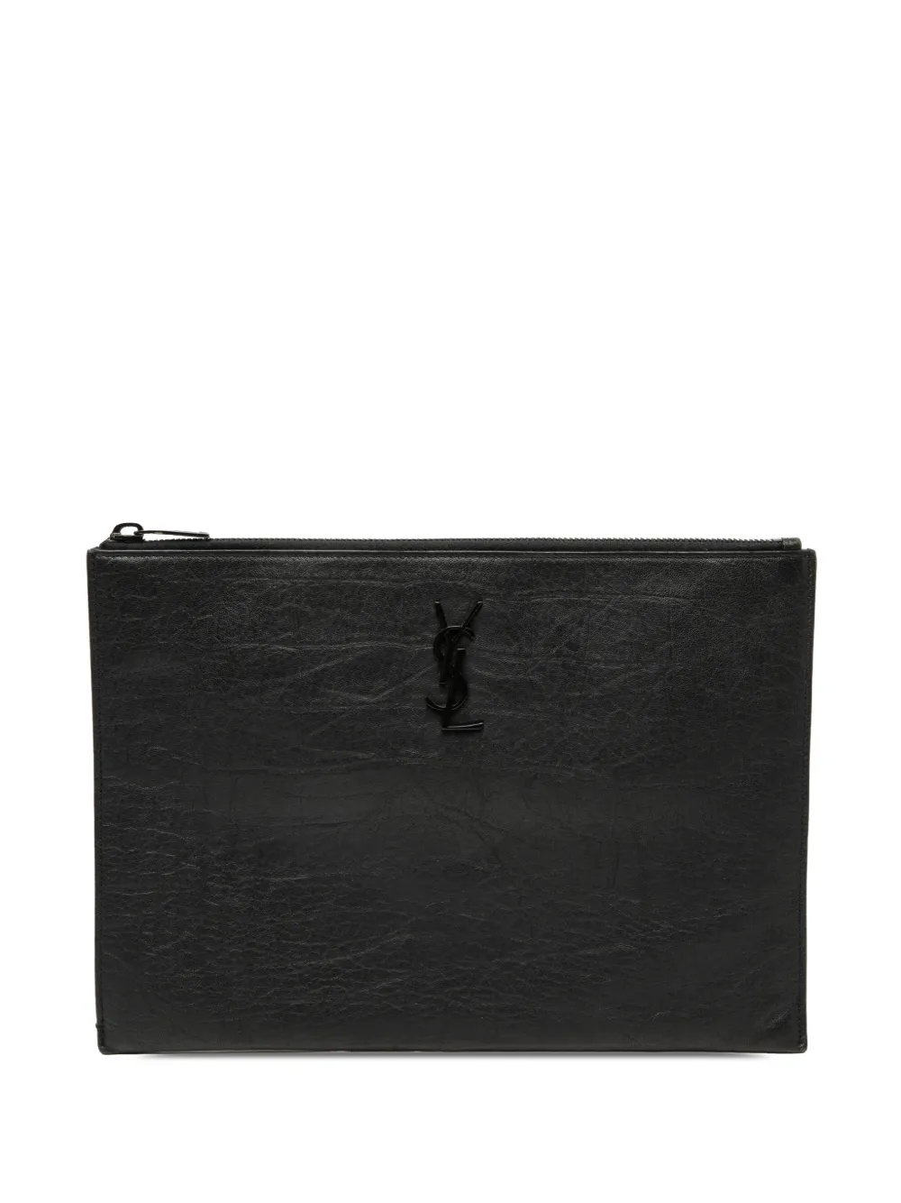 Saint Laurent Pre-Owned 2019 Croc Embossed Leather Monogram Document Holder clutch bag - Nero