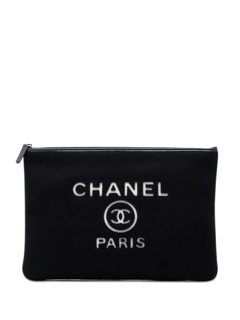 CHANEL Pre-Owned 2019 Large Wool Felt Deauville O Case clutch bag - Nero