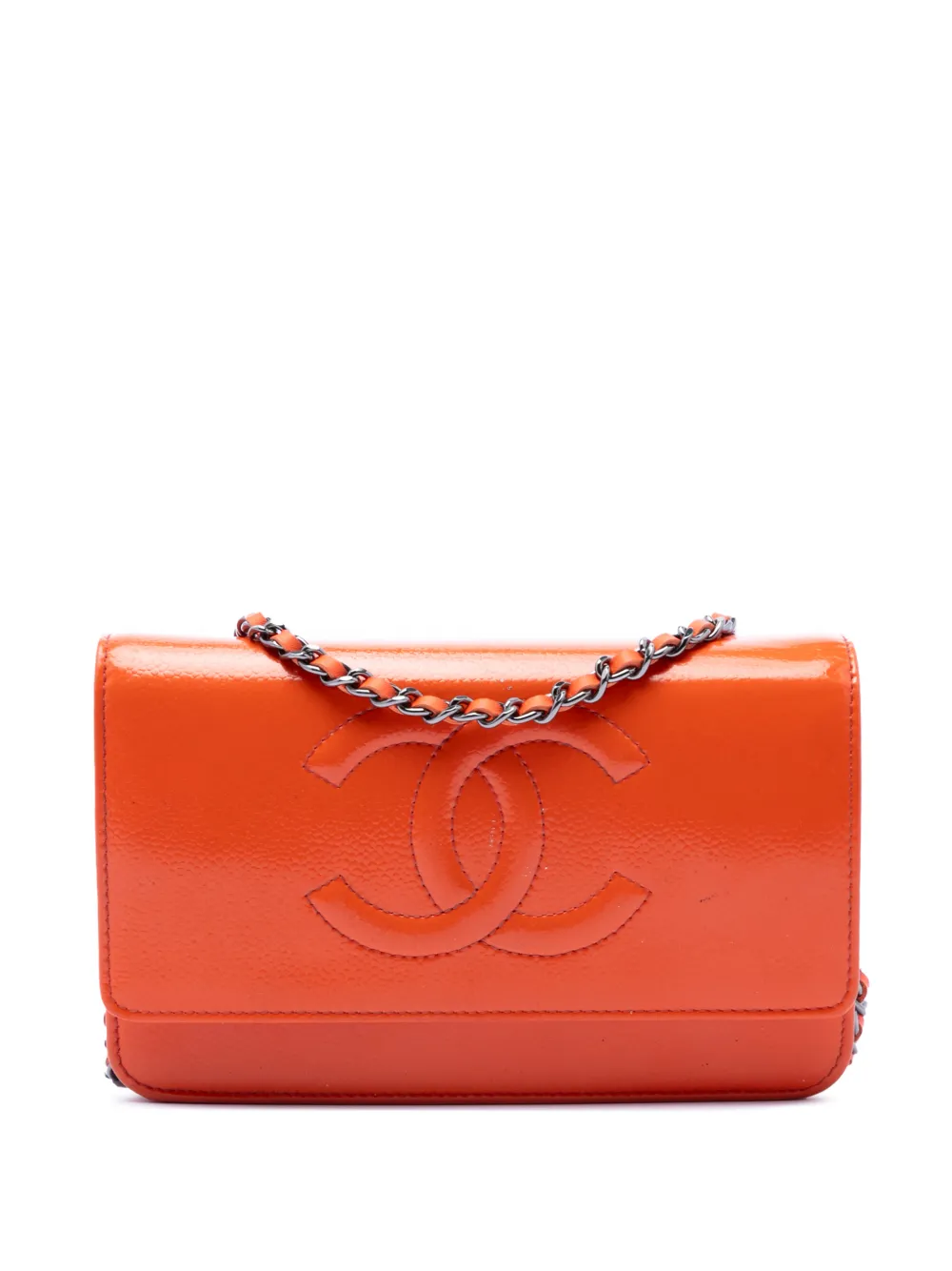 CHANEL Pre-Owned 2014-2015 CC Patent Caviar Wallet On Chain crossbody bag - Arancione