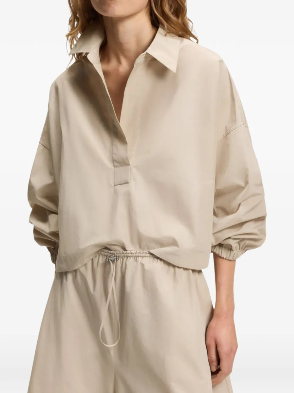 BOSS Batefa cropped blouse met lange mouwen Beige