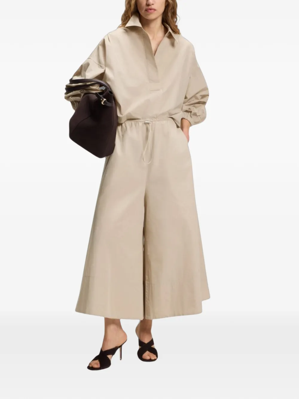 BOSS Batefa cropped blouse met lange mouwen Beige