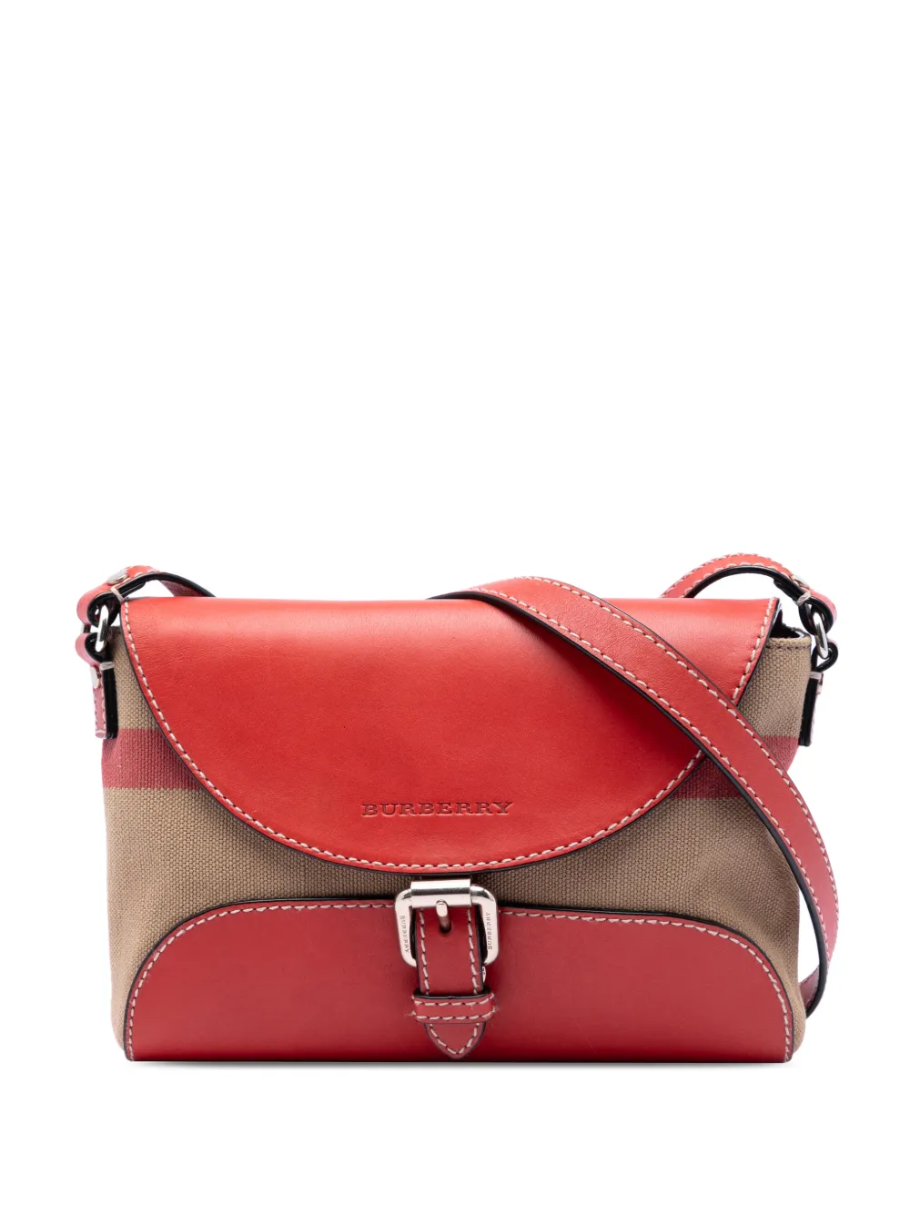 Burberry Pre-Owned 2000-2017 Leather and House Check Canvas Henham crossbody bag - Red