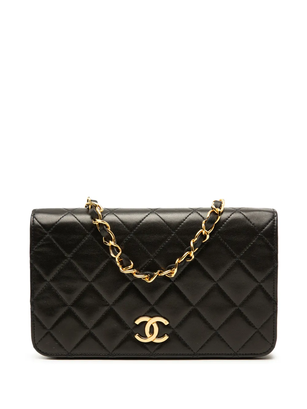 CHANEL Pre-Owned 1991-1994 CC Quilted Lambskin Full Flap Wallet on Chain crossbody bag - Nero
