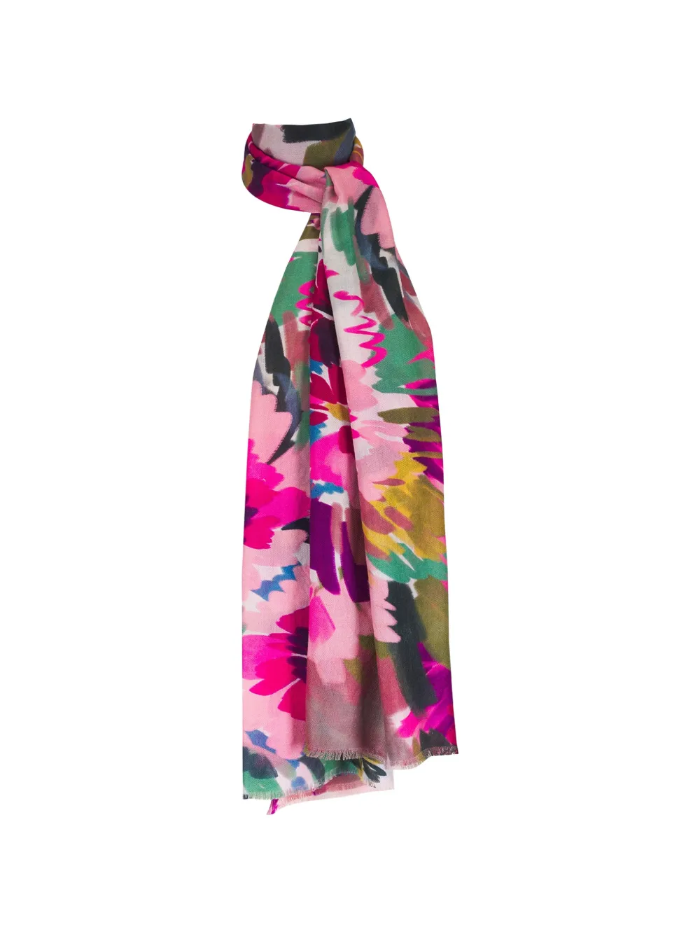 Kinross Cashmere floral-print fringed scarf - Rosa