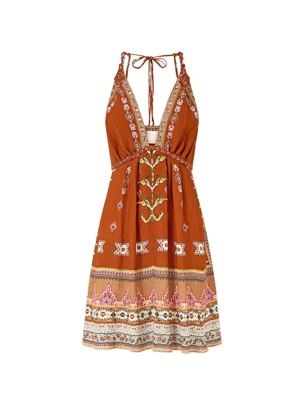 Camilla macramé-detail flared mini dress - Marrone