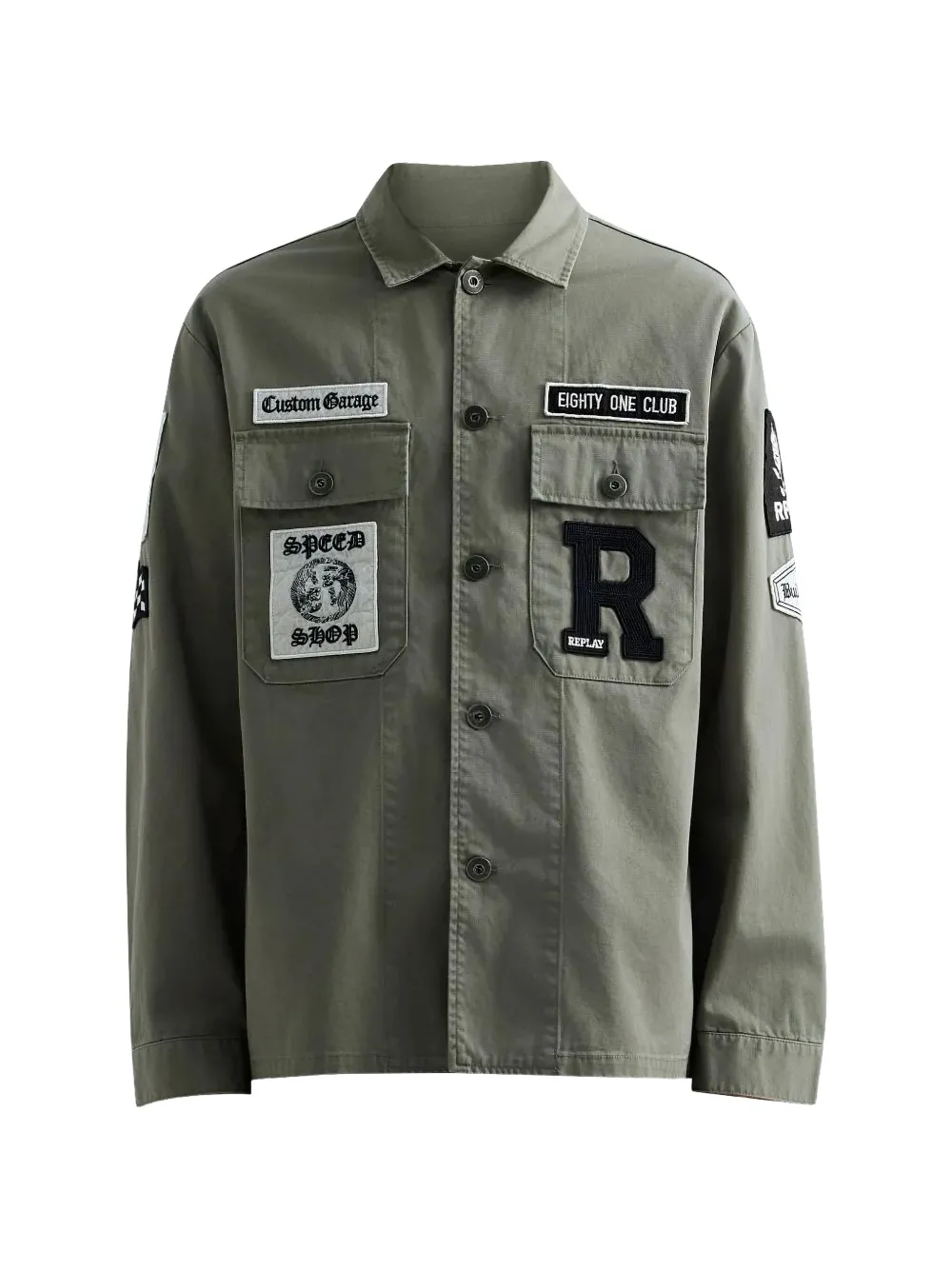 Replay patch-details button-down cotton overshirt - Verde