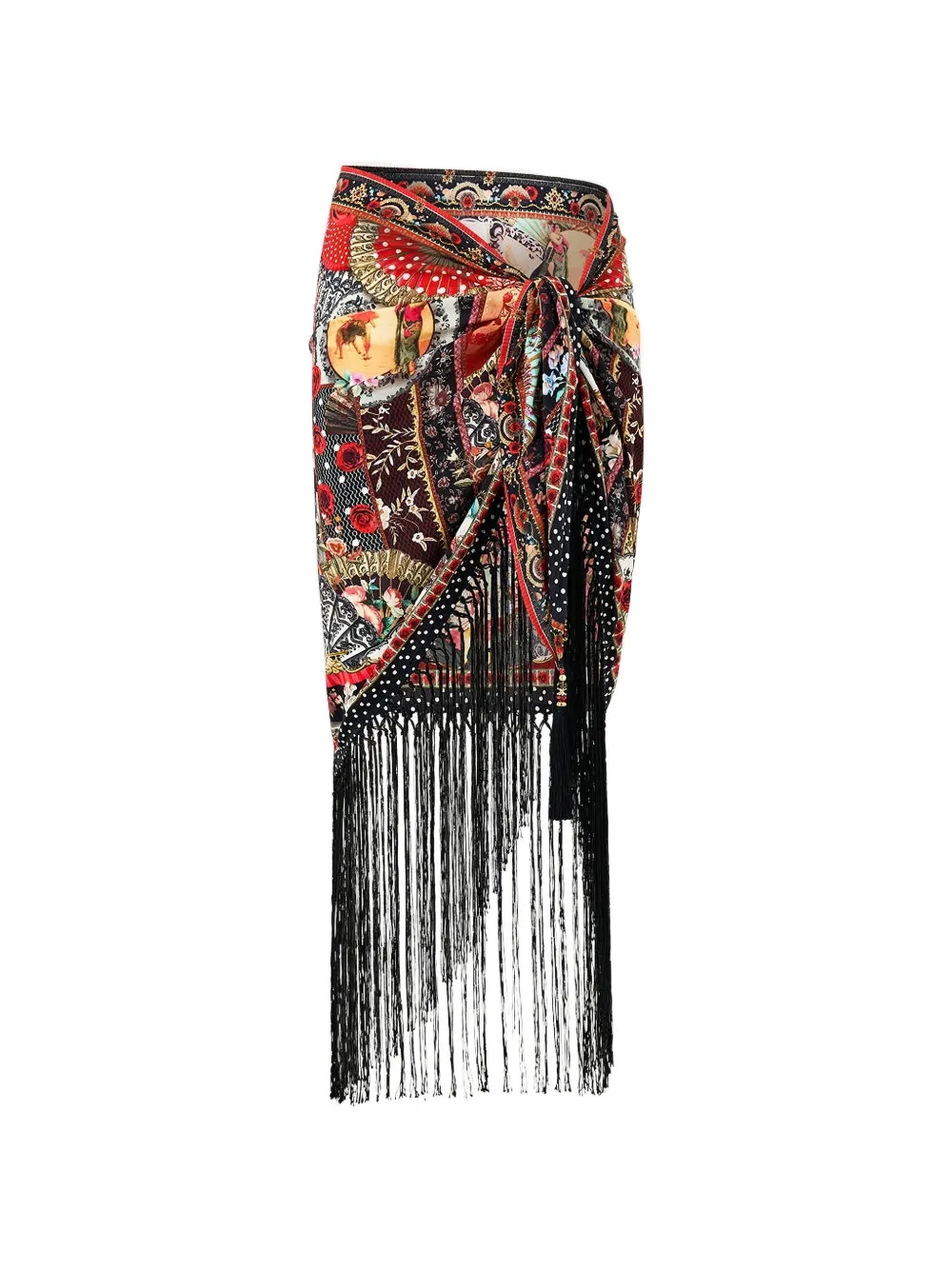 Camilla multi-pattern fringed sarong - Rosso