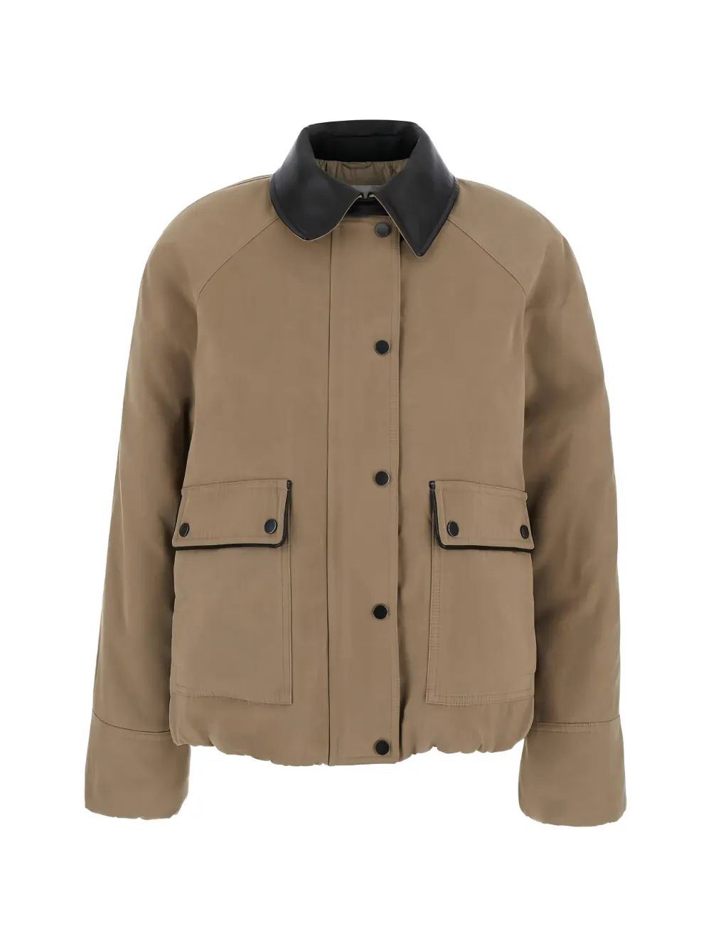 Brunello Cucinelli Faux-leather Collar Panelled Jacket In Brown