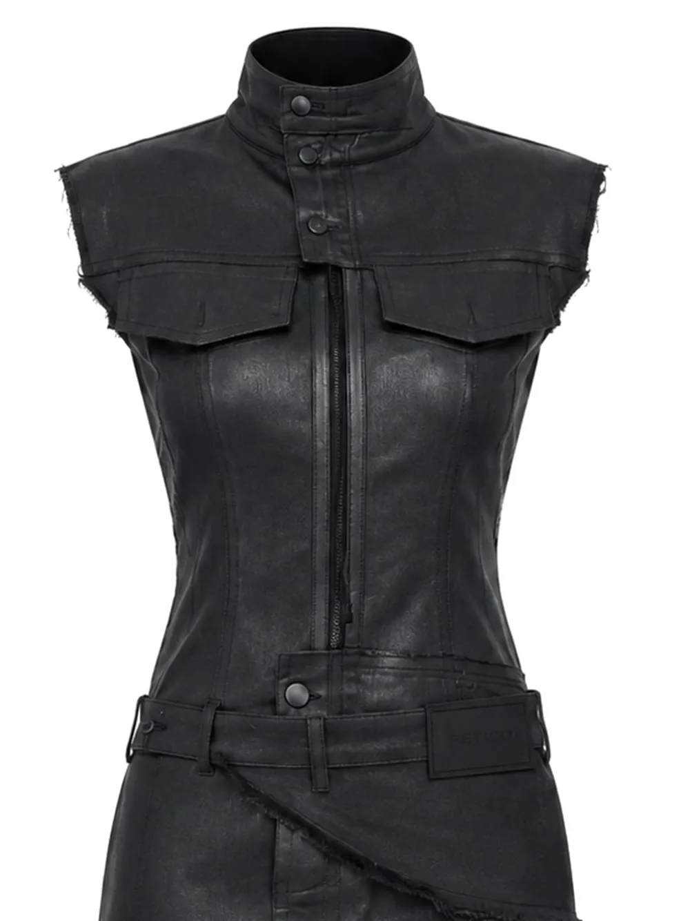 Ottolinger Glanzende denim midi-jurk met ceintuur Zwart