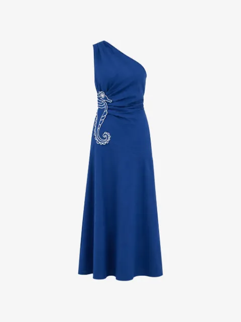 FARM Rio Asymmetrische maxi-jurk met geborduurd zeepaard