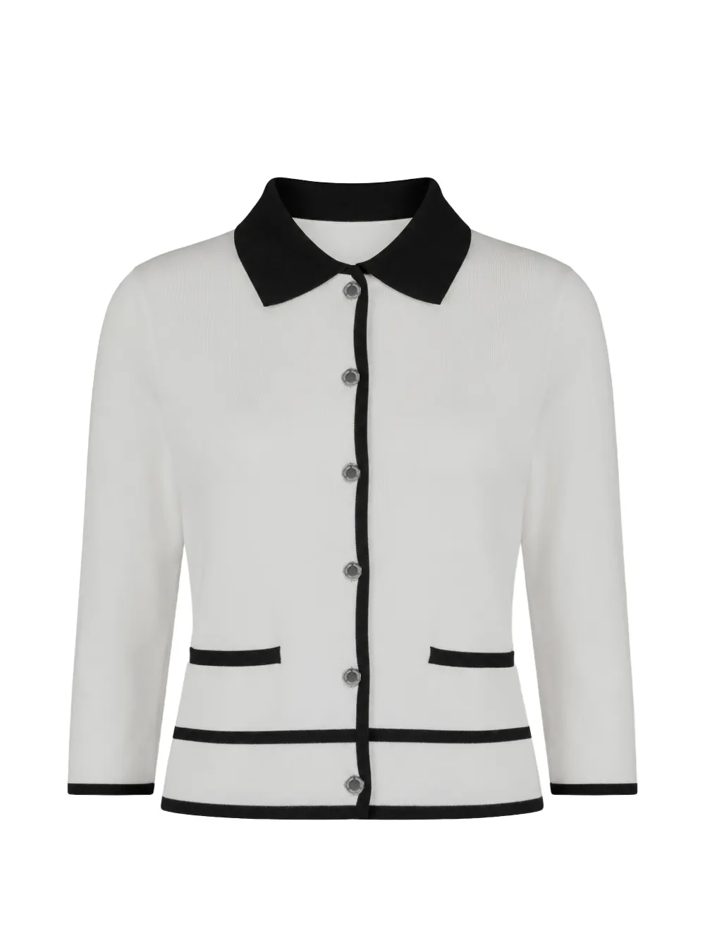 Morgan Contrast-trim Button-up Cardigan In White