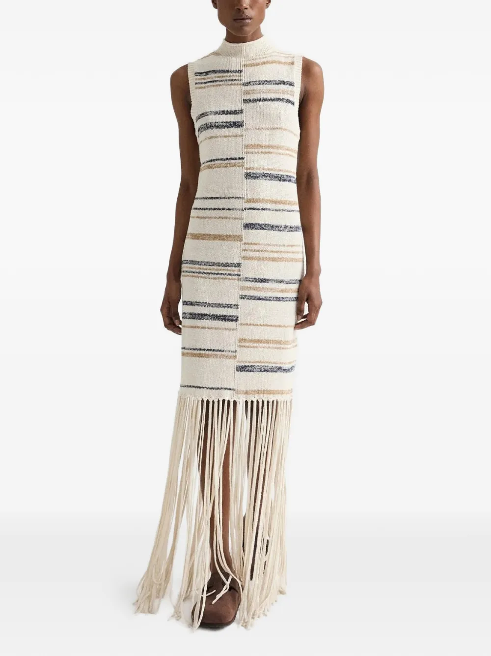 TWP Gestreepte jurk met franje Beige
