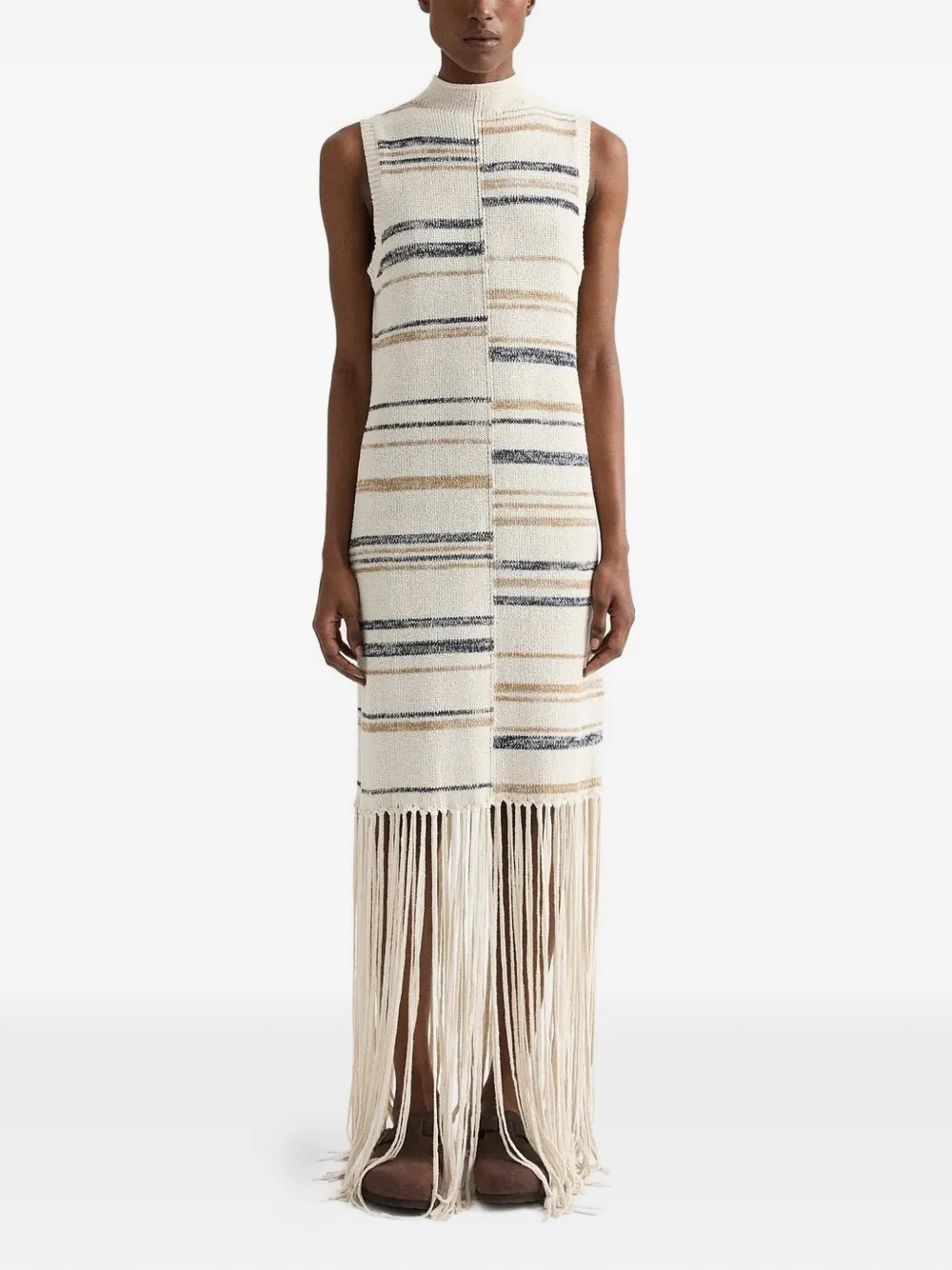 TWP fringe-trim striped dress - Toni neutri