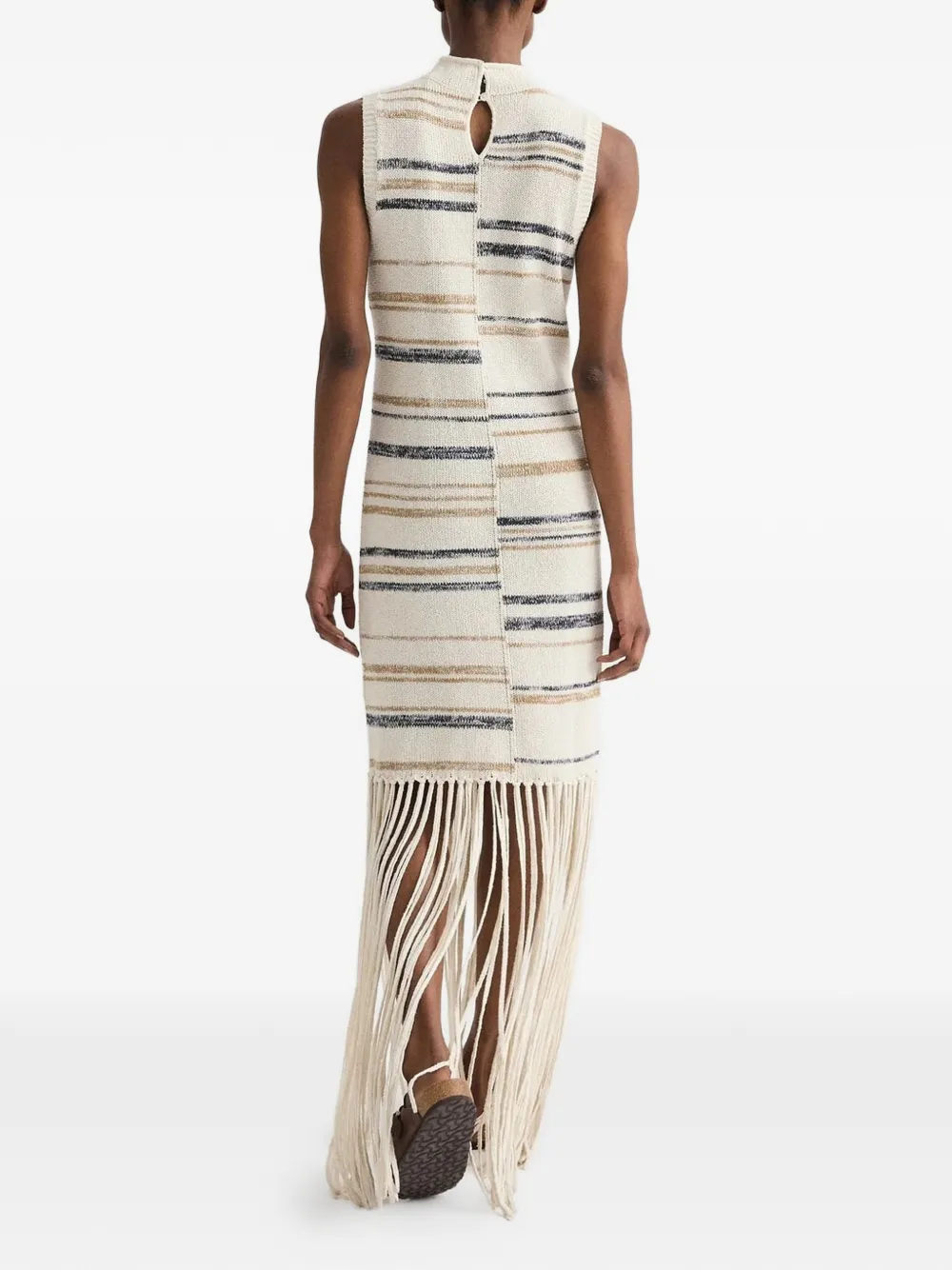 TWP Gestreepte jurk met franje Beige