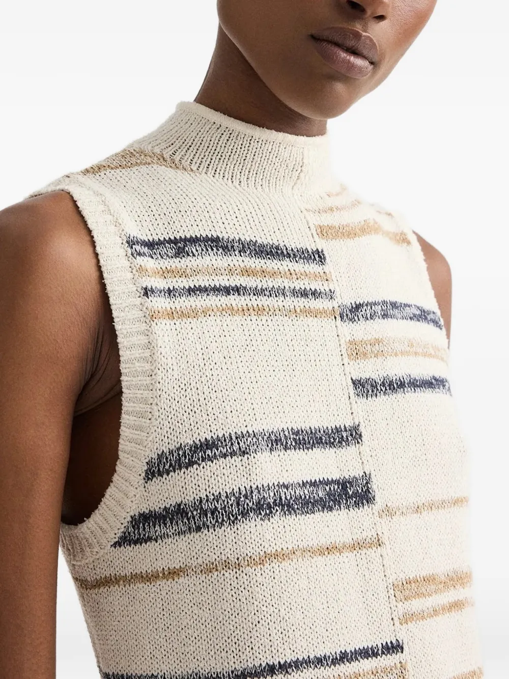 TWP Gestreepte jurk met franje Beige