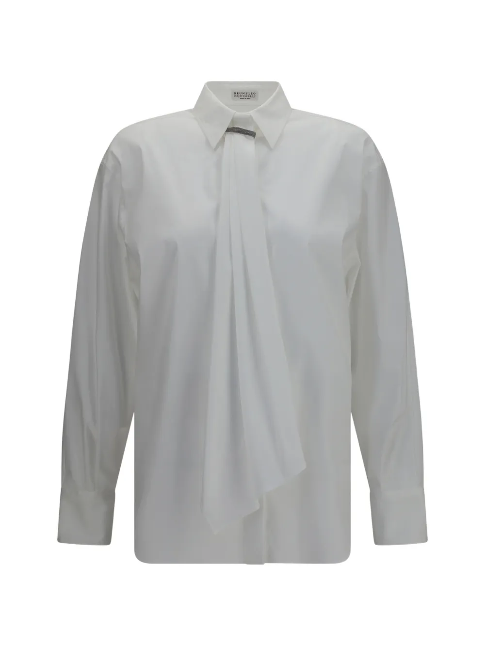 Brunello Cucinelli Monili-embellished draped-panel shirt - White