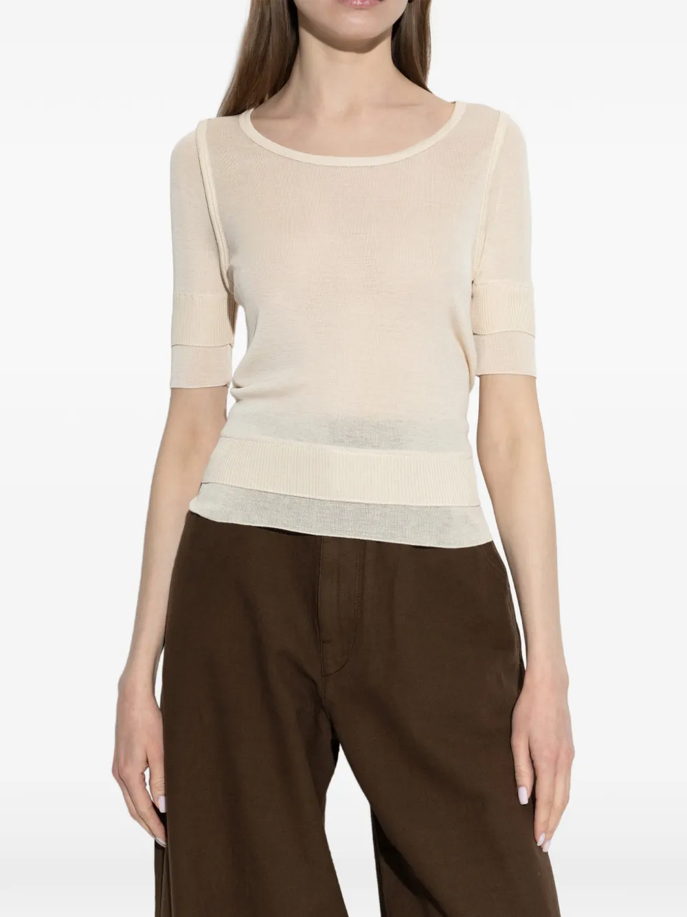 LEMAIRE Ribgebreide top Beige