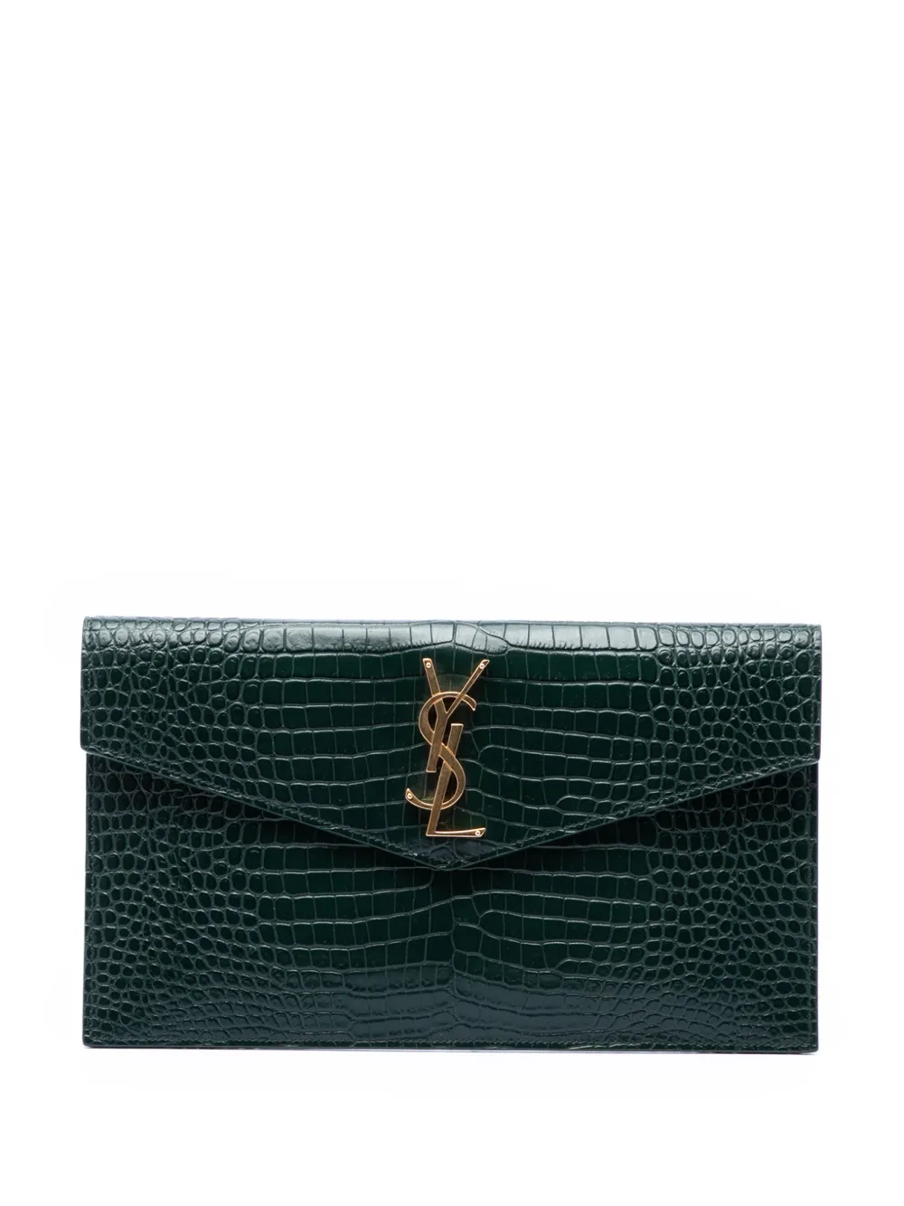 Saint Laurent Pre-Owned 2019 Croc Embossed Leather Uptown Pouch clutch bag - Black