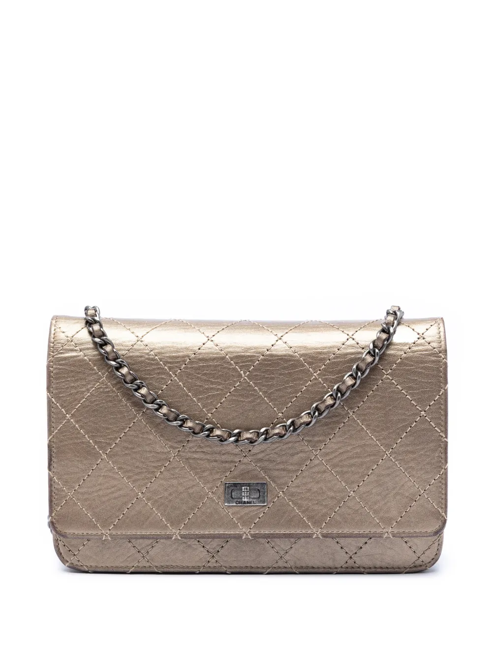 CHANEL Pre-Owned 2012 Quilted Metallic Aged Calfskin Reissue 2.55 Wallet on Chain clutch bag - Marrone