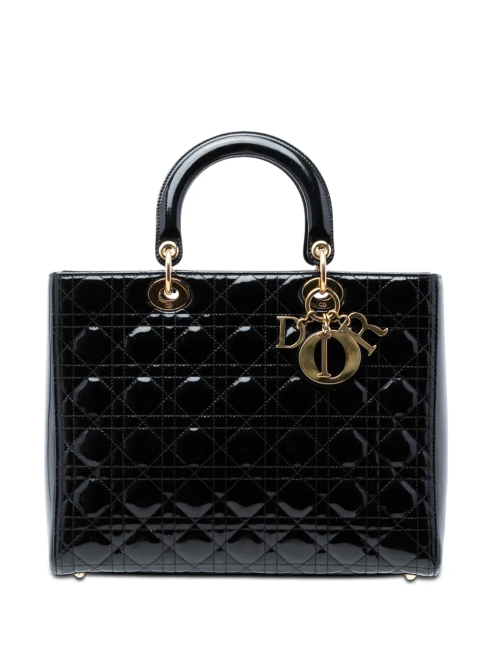Christian Dior Pre-Owned 2013 Large Patent Cannage Lady Dior satchel - Nero