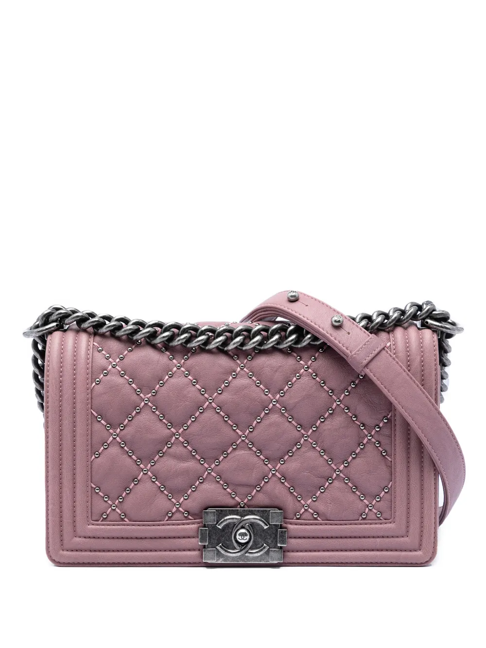 CHANEL Pre-Owned 2015-2016 Old Medium Quilted Crumpled Calfskin Studded Boy Flap crossbody bag - Rosa