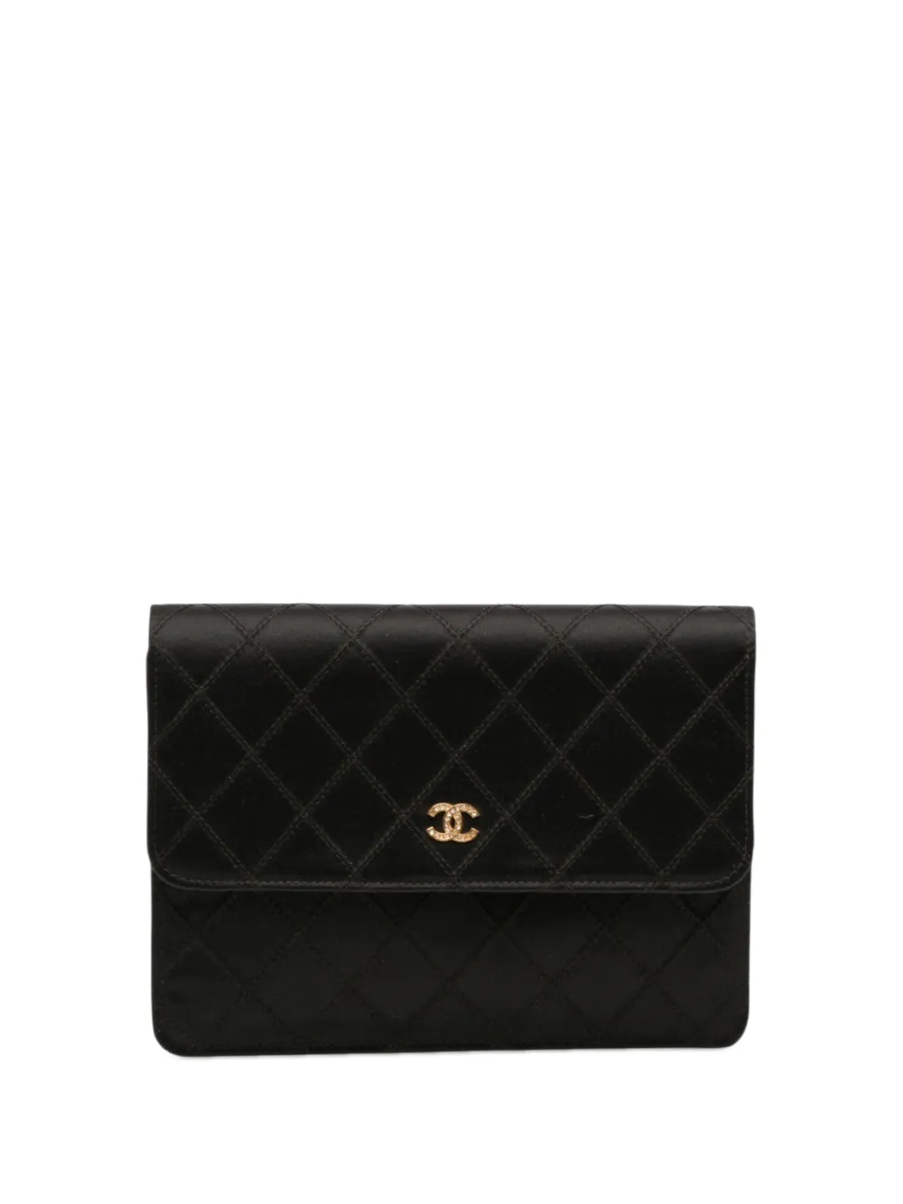 CHANEL Pre-Owned 1989-1991 CC Satin Diamond Stitch clutch bag - Black