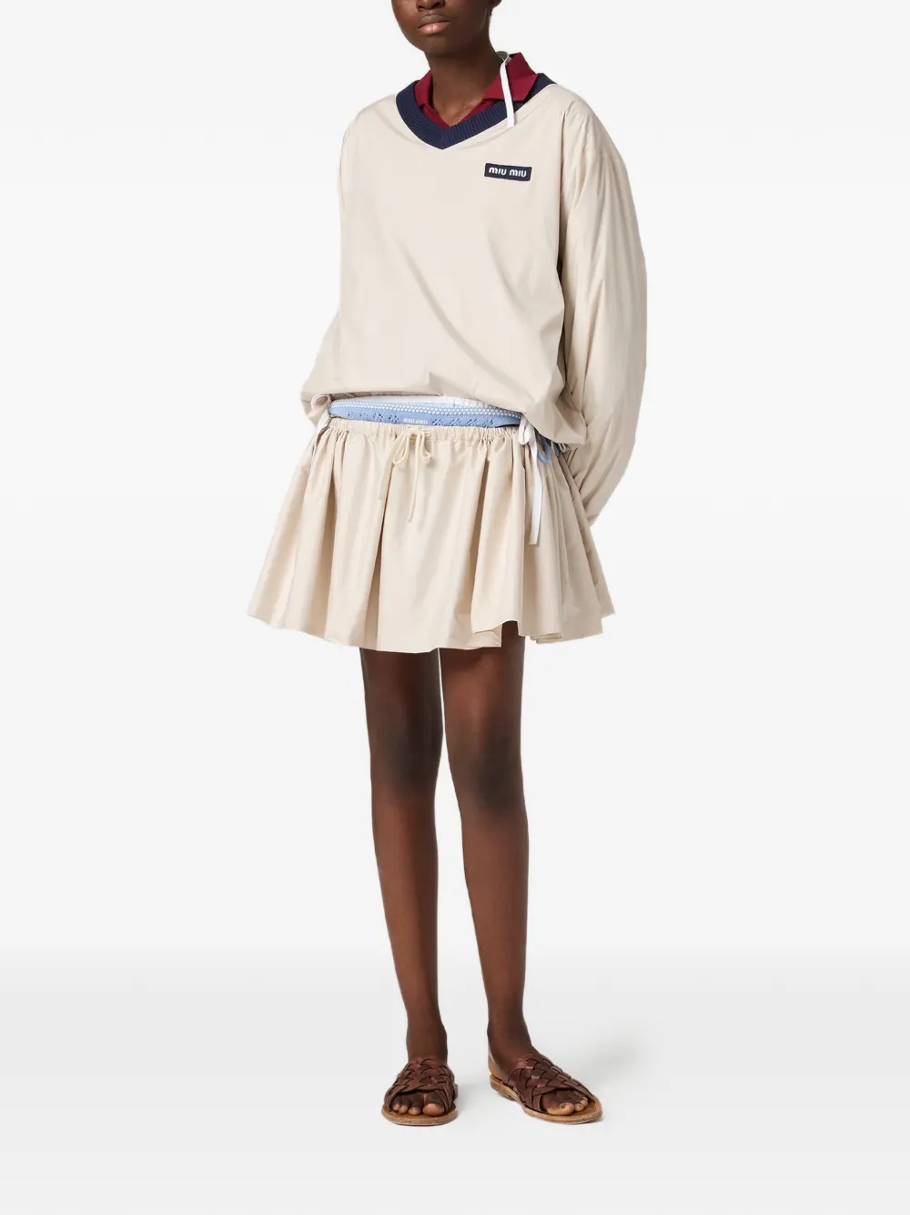 Miu Mini-rok van technisch pongé Beige