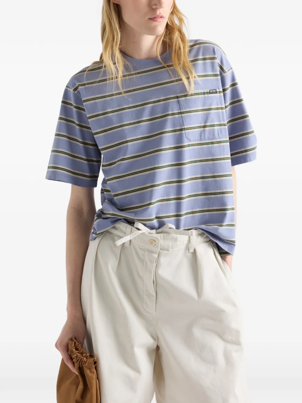 Prada Gestreept katoenen jersey T-shirt Blauw