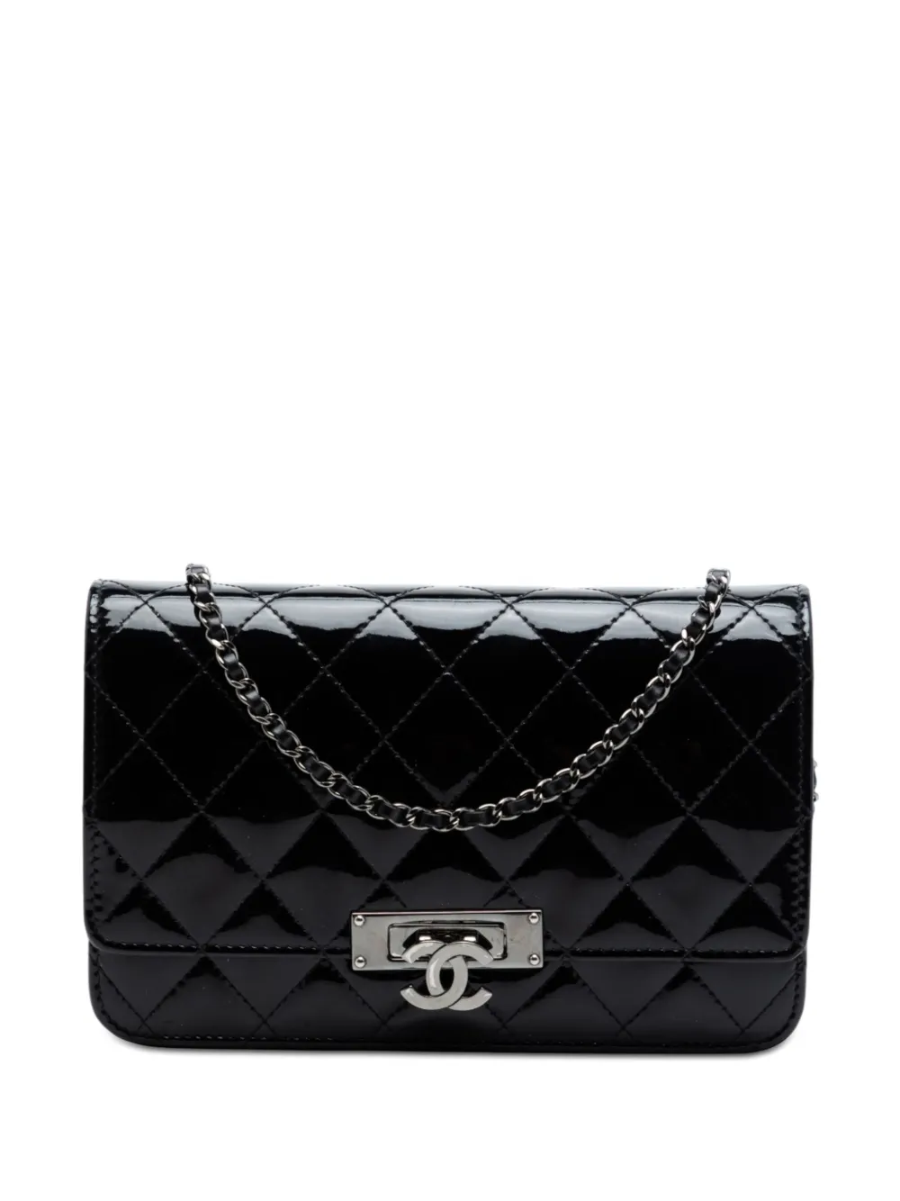 CHANEL Pre-Owned 2016-2017 Quilted Patent Golden Class Wallet on Chain crossbody bag - Nero