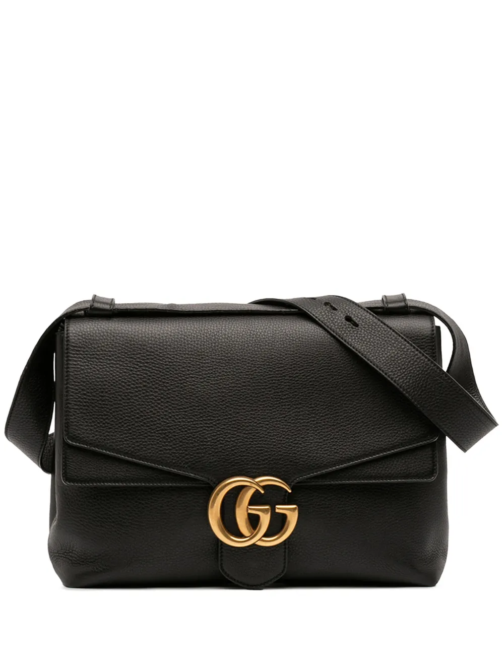 Gucci Pre-Owned 2016-2026 Large GG Marmont Pebbled Calfskin Flap shoulder bag - Nero