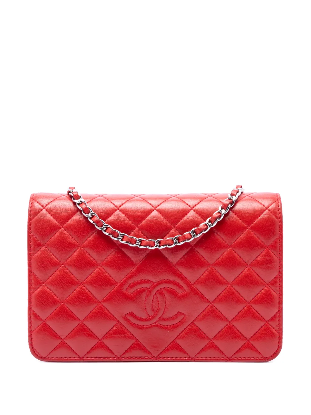 CHANEL Pre-Owned 2013-2014 Stitched CC Quilted Lambskin Wallet on Chain crossbody bag - Rosso