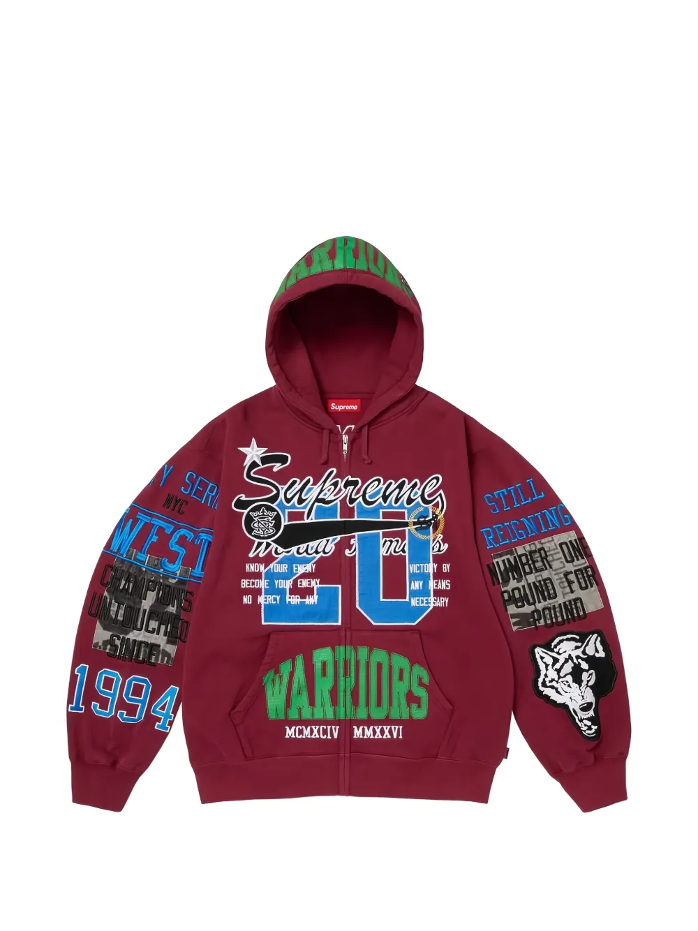 Supreme Warriors-appliqué zip-up hoodie - Rosso