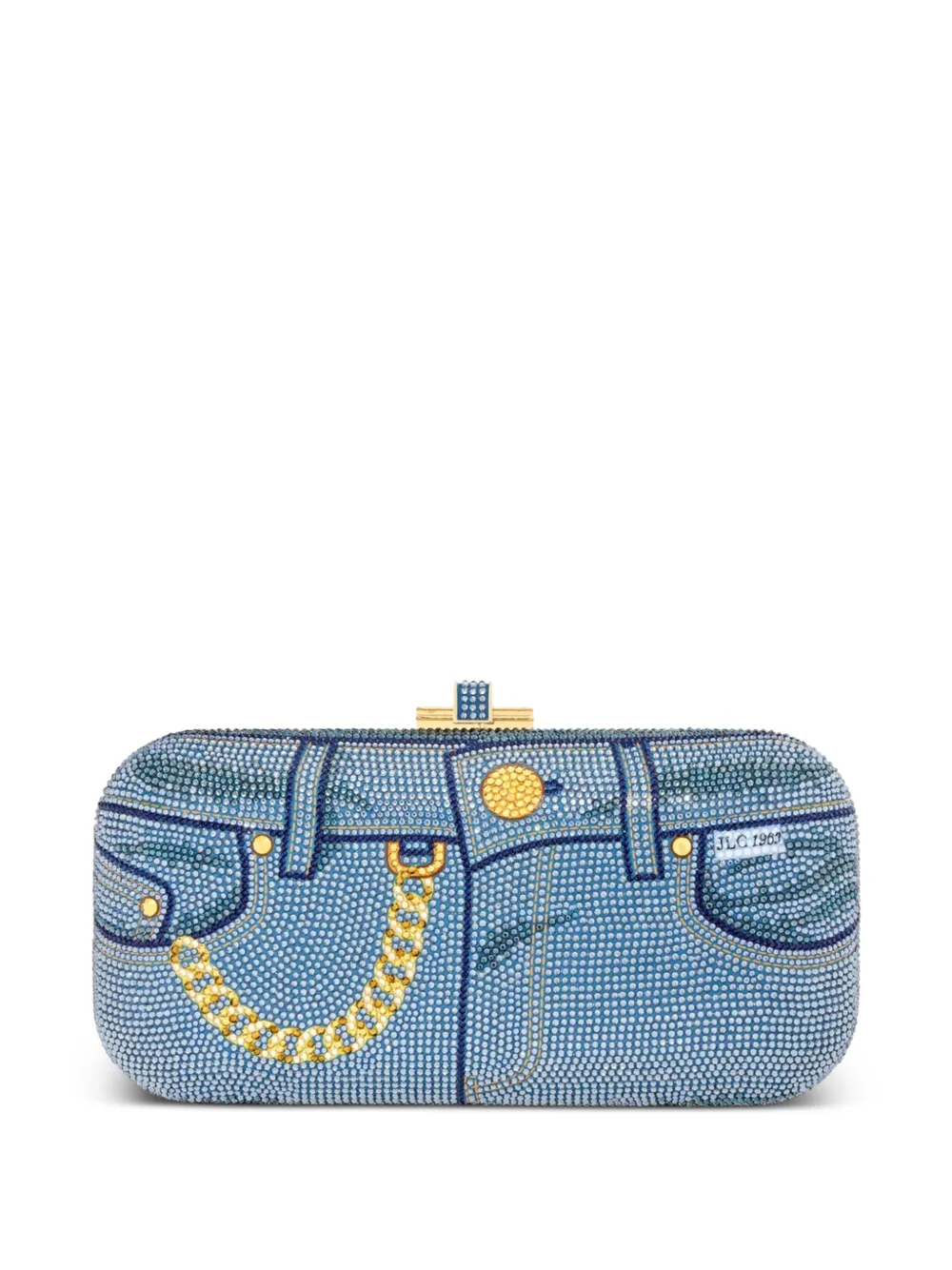 Judith Leiber crystal-embellished denim-effect clutch bag - Blu
