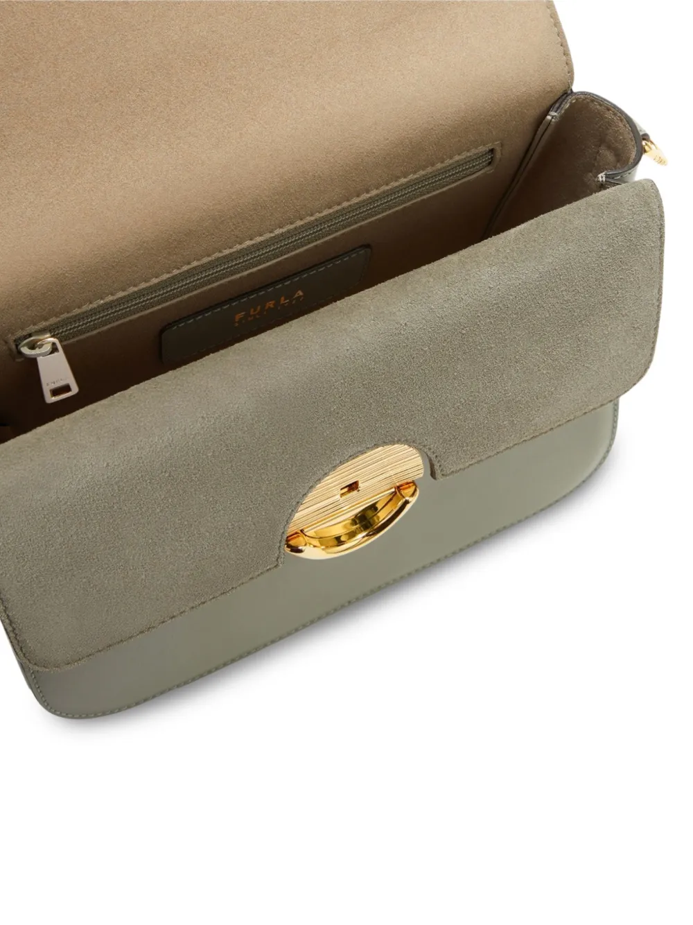Furla Leren shopper met suède vlakken Groen
