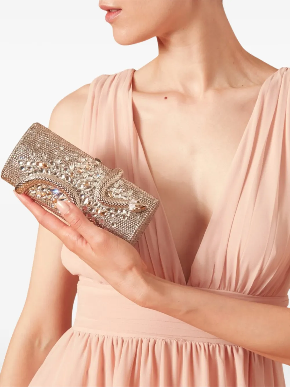 Judith Leiber Spiral Snake Hypnotic clutch verfraaid met kristallen en slangendetail Zilver