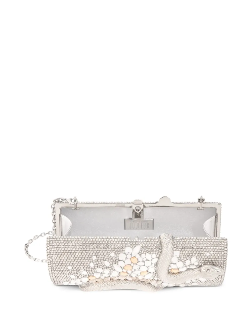Judith Leiber Spiral Snake Hypnotic clutch verfraaid met kristallen en slangendetail Zilver