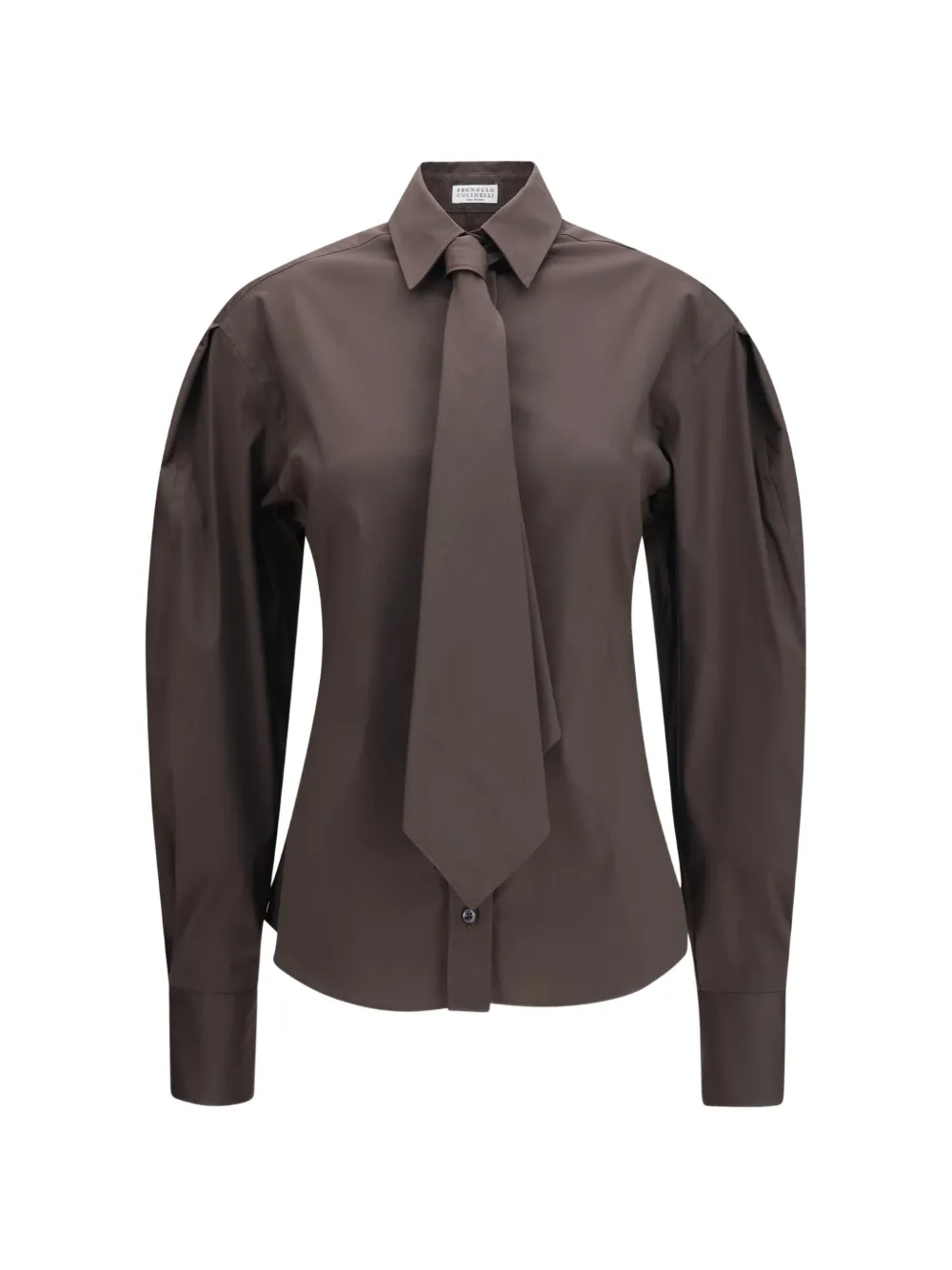Brunello Cucinelli tie-detail puffed-sleeve shirt - Braun