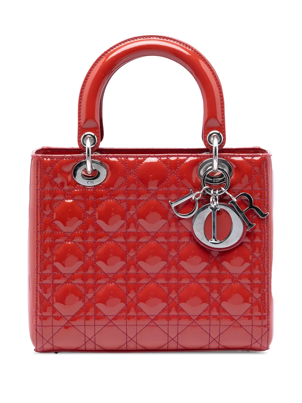 Christian Dior Pre-Owned 2011 Medium Patent Cannage Lady Dior satchel - Rosso