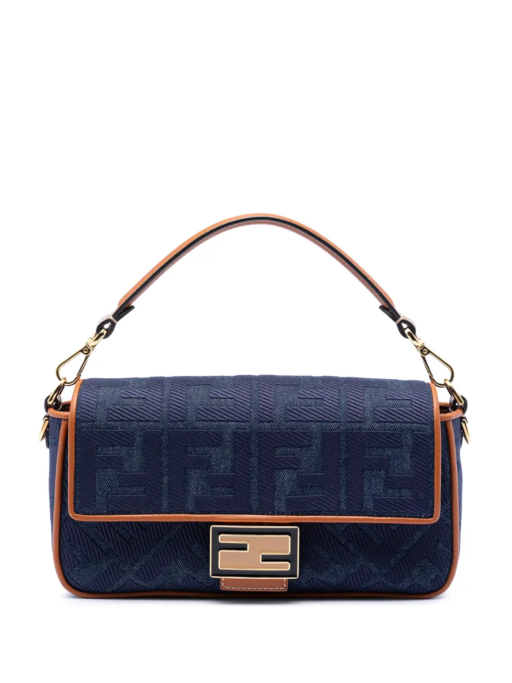 Fendi Pre-Owned 2010-2026 Zucca Embroidered Denim Baguette satchel - Blau