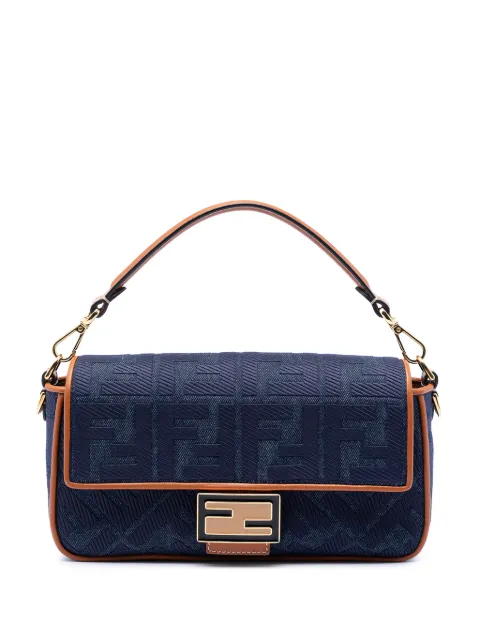 Fendi Pre-Owned 2010-2026 Zucca Embroidered Denim Baguette satchel