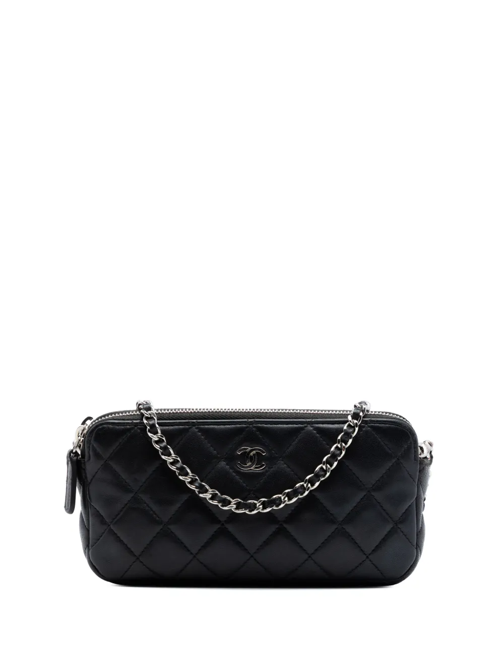 CHANEL Pre-Owned 2016-2017 CC Quilted Lambskin Double Zip Clutch With Chain crossbody bag - Nero