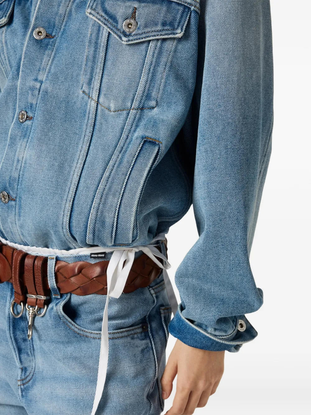 Miu Gewassen denim en suède bomberjack Blauw