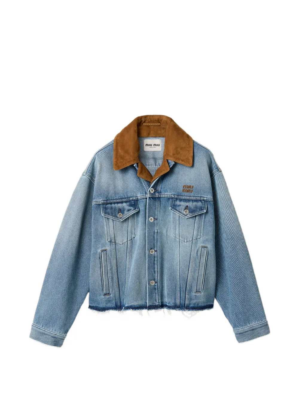 Miu Miu washed denim and suede blouson jacket - Blu
