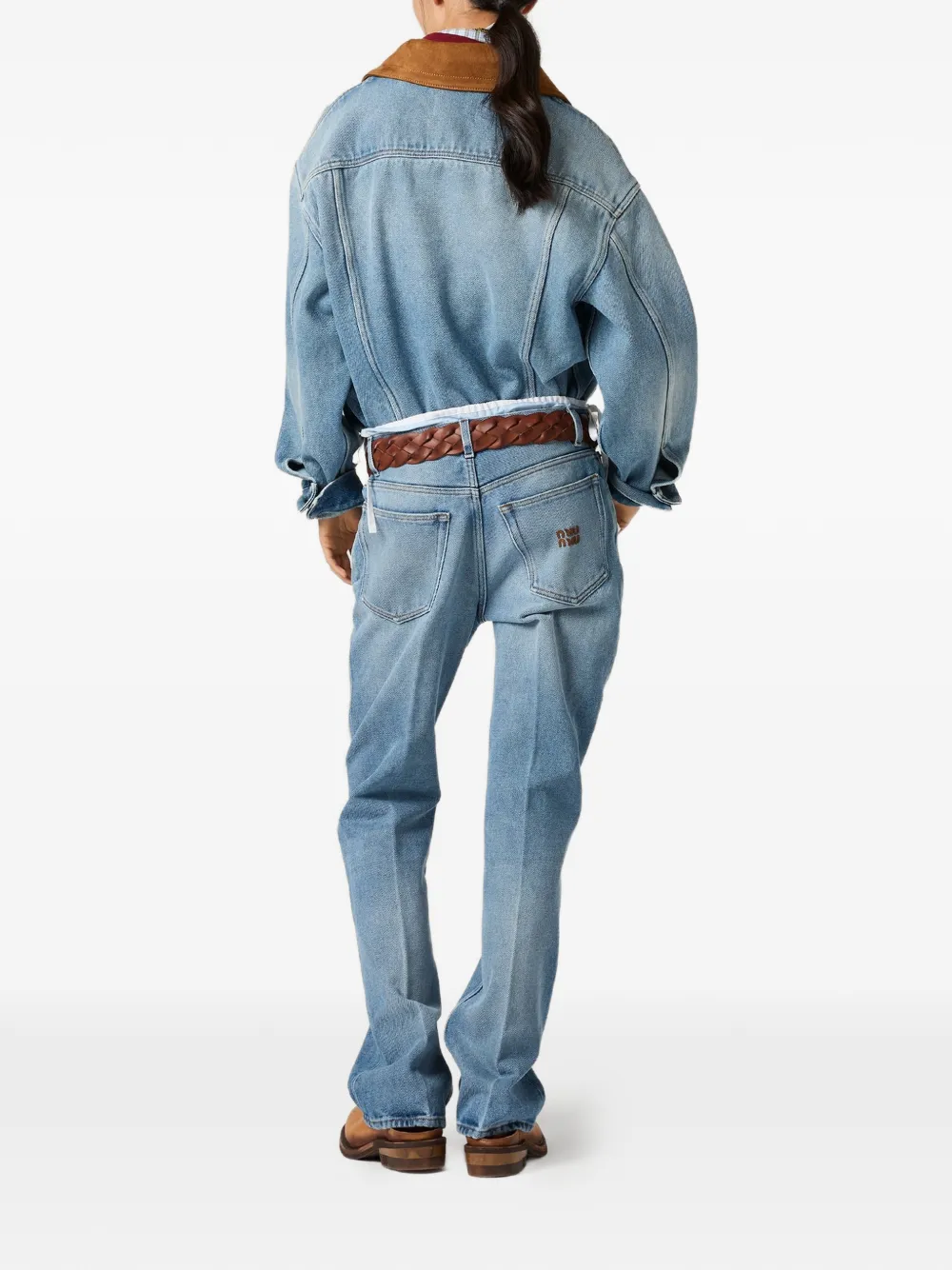 Miu Gewassen denim en suède bomberjack Blauw