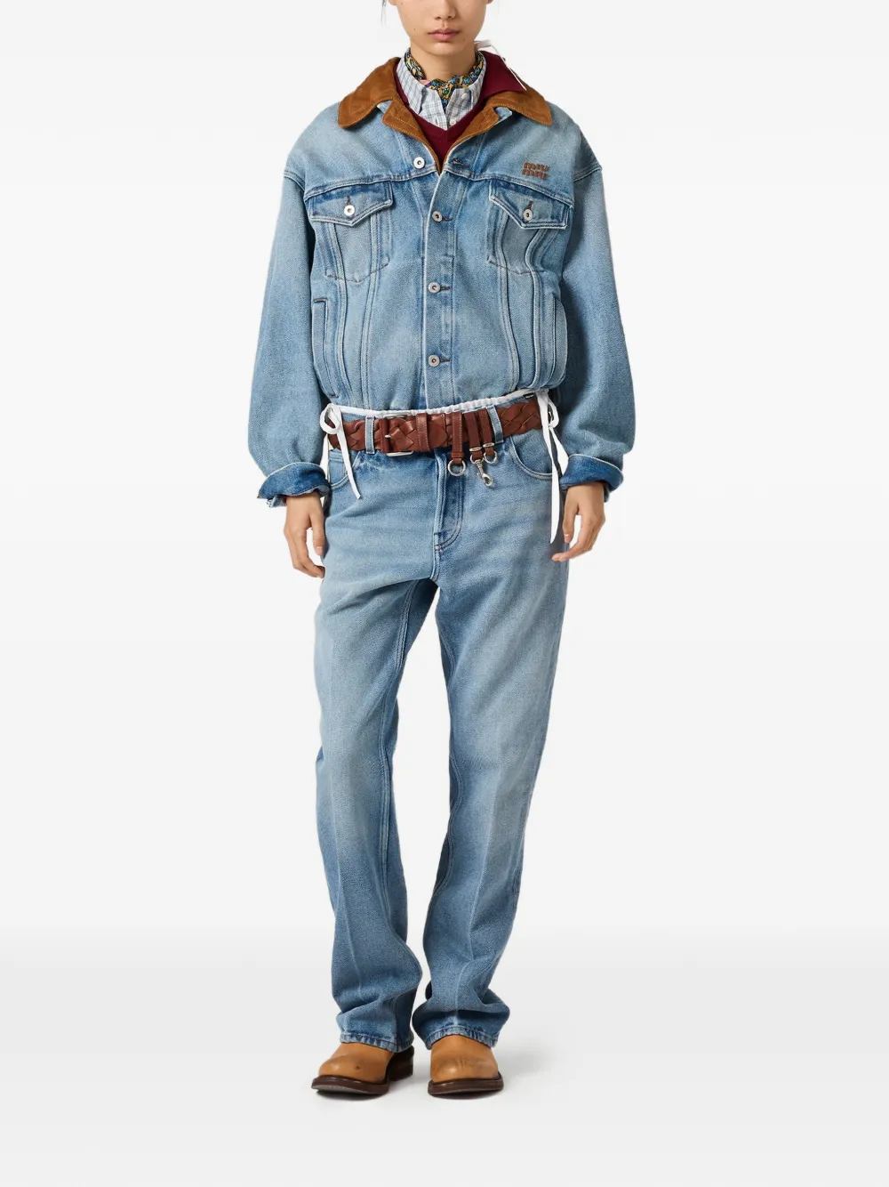 Miu Gewassen denim en suède bomberjack Blauw