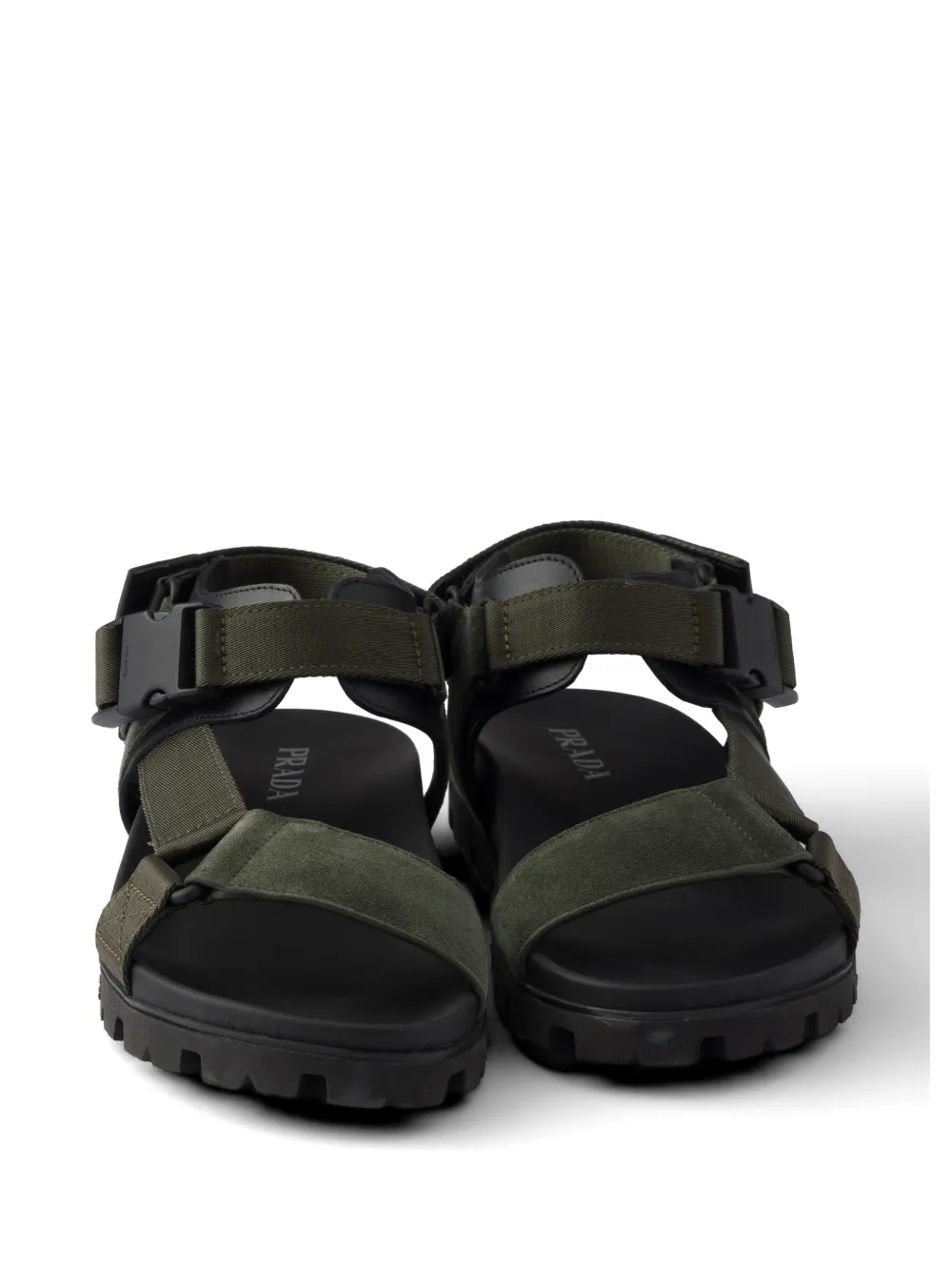 Prada Suède en geweven sandalen Groen